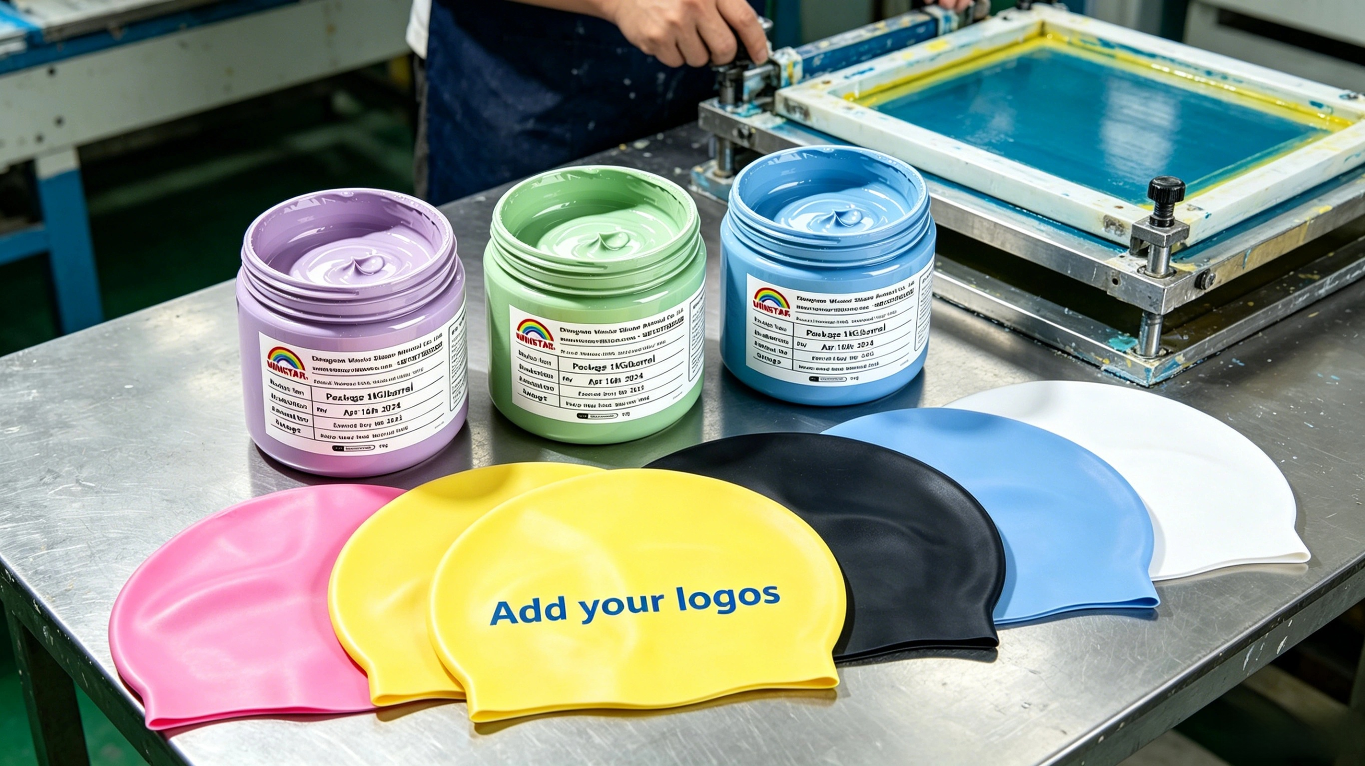 Silicone printing ink apply on swimming caps(图1) Silicone printing ink apply on swimming caps(图1)